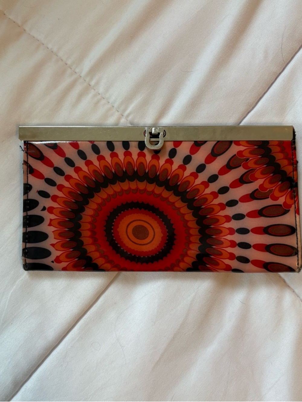 70’s Vibe Clutch Wallet Silver accents with Red groovy pattern